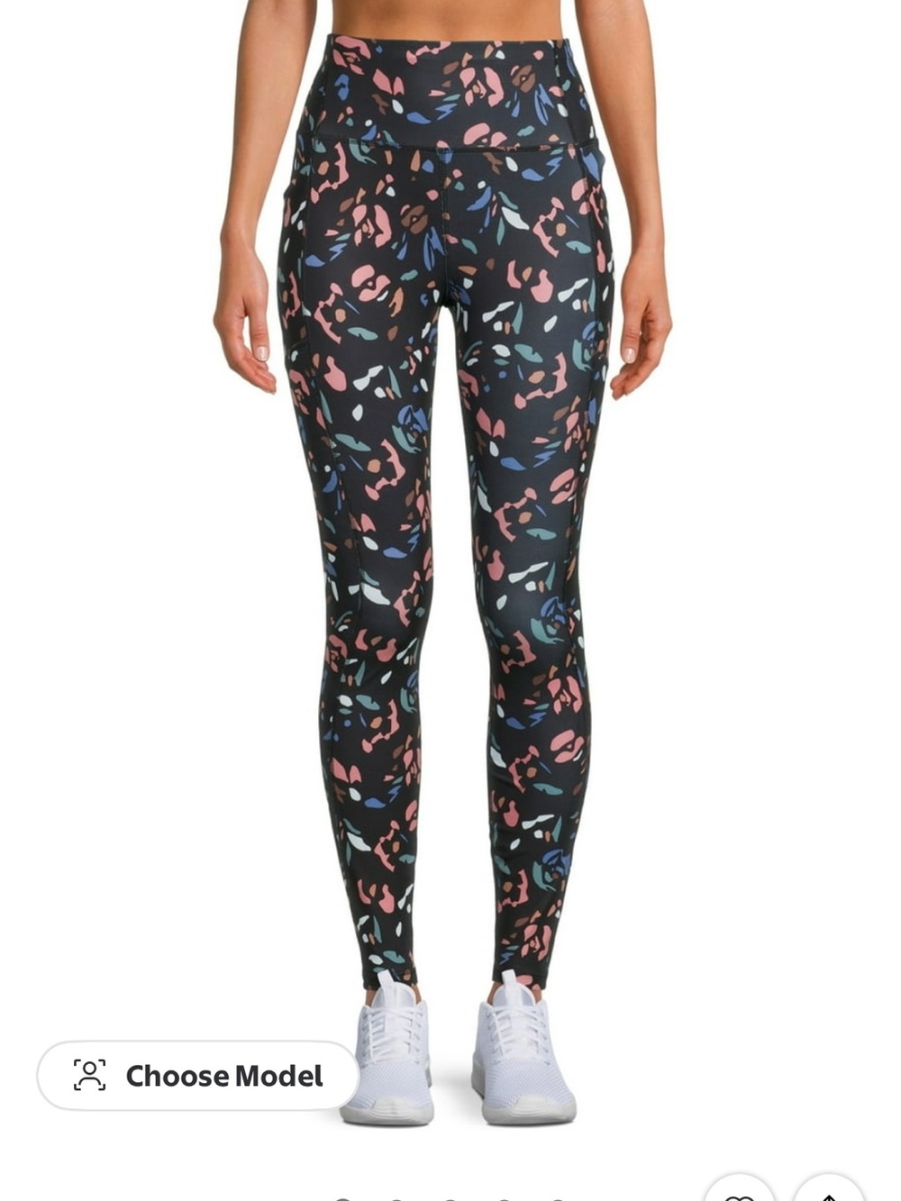 Avia Black full length Floral Abstract High-Waist Leggings XXL